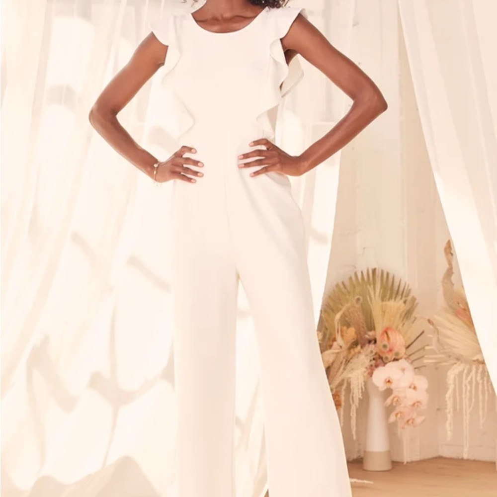 Lulus White Ruffled Wide-Leg Jumpsuit